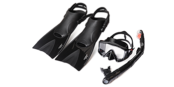 Adults Diving Mask Fins Snorkel Set, Snorkeling Gear Anti-Fog Scuba Diving Mask Dry Top Snorkel