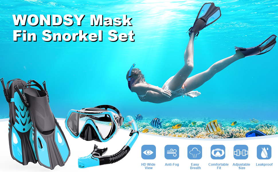 Mask fin snorkel set bule